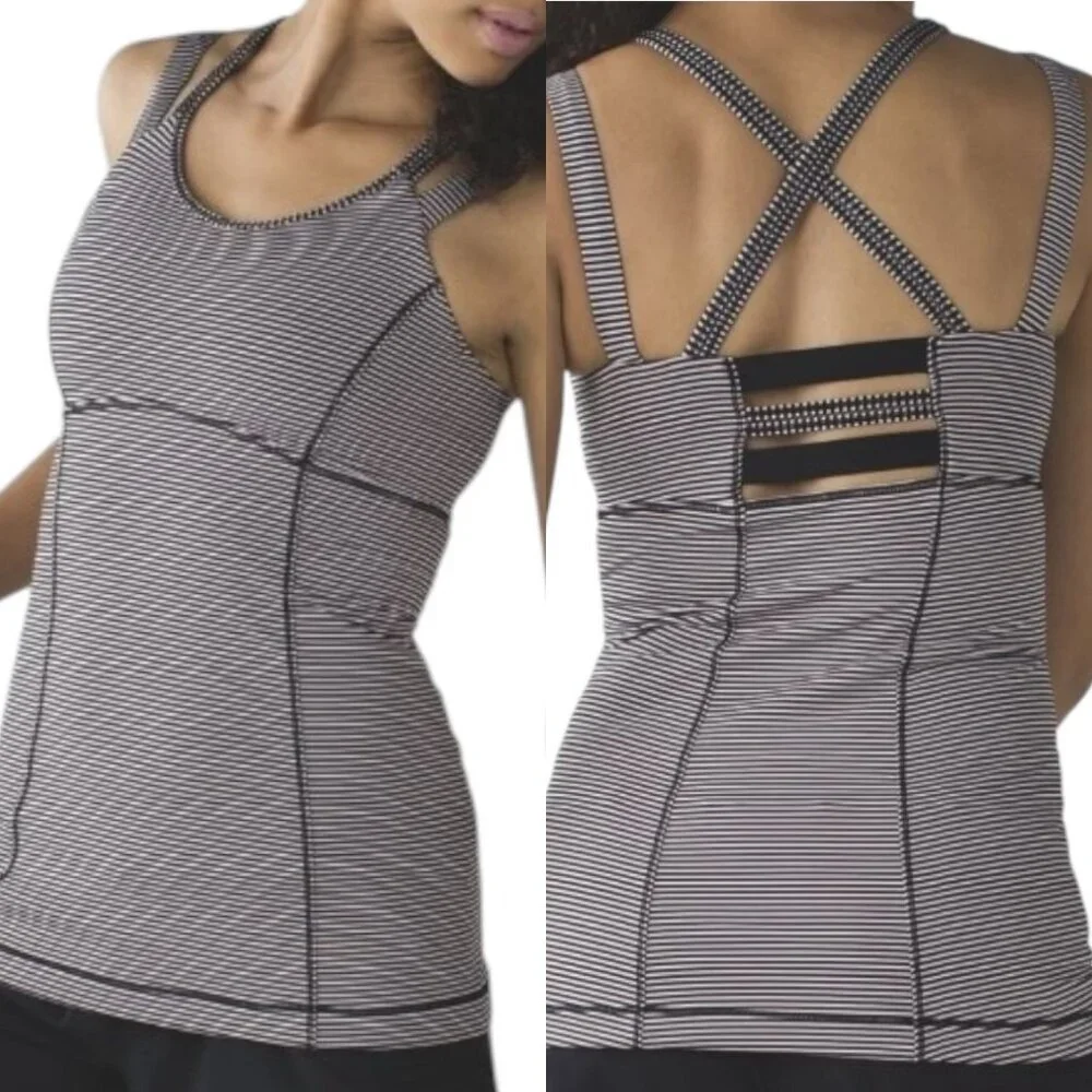 Lululemon Womens 10 Happy‎ Strappy Tank Mini Pop Stripe Black Mink Berry